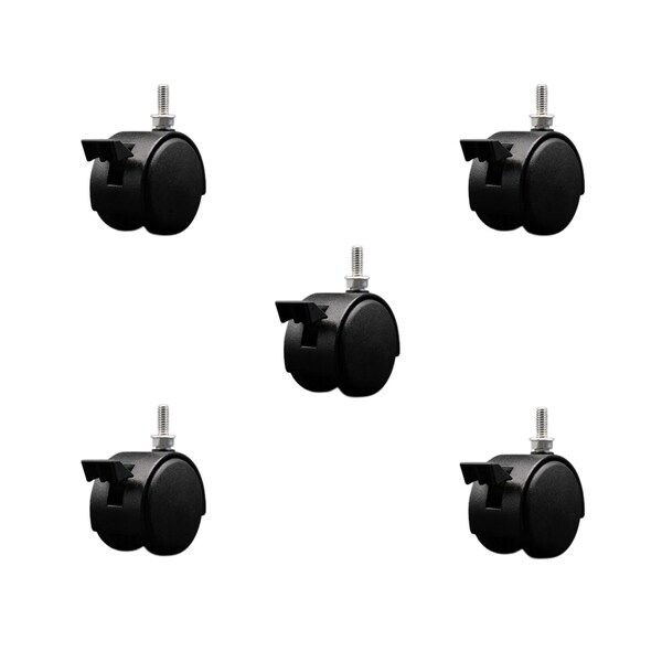 Service Caster 2'' Black Metal Hood Twin Caster with Brake Nylon Wheel 1/4 Thread Stem, 5PK SCC-TS02S50D-NYS-FB-B-142058-5 - main